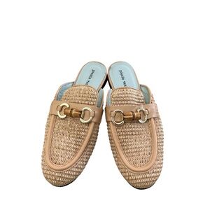 poesie veneziane tan Woven Mules Bamboo gold horsebit buckle leather sole EU38